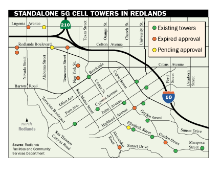 Standalone cell towers in Redlands
